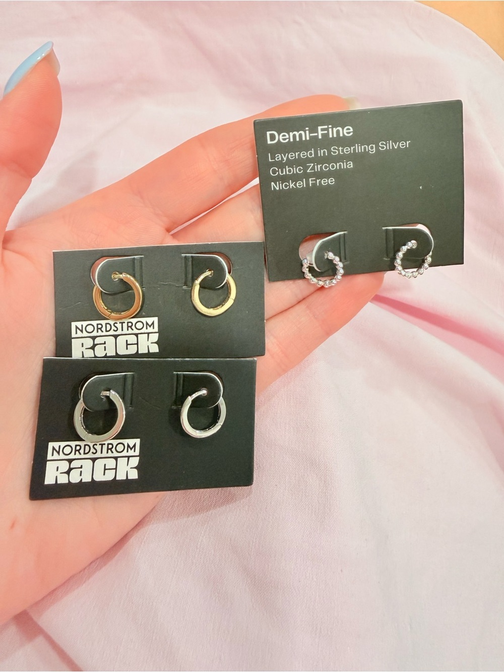 Nordstrom Rack Mixed Metal & CZ Mini Hoop Earring Set - Gold, Silver